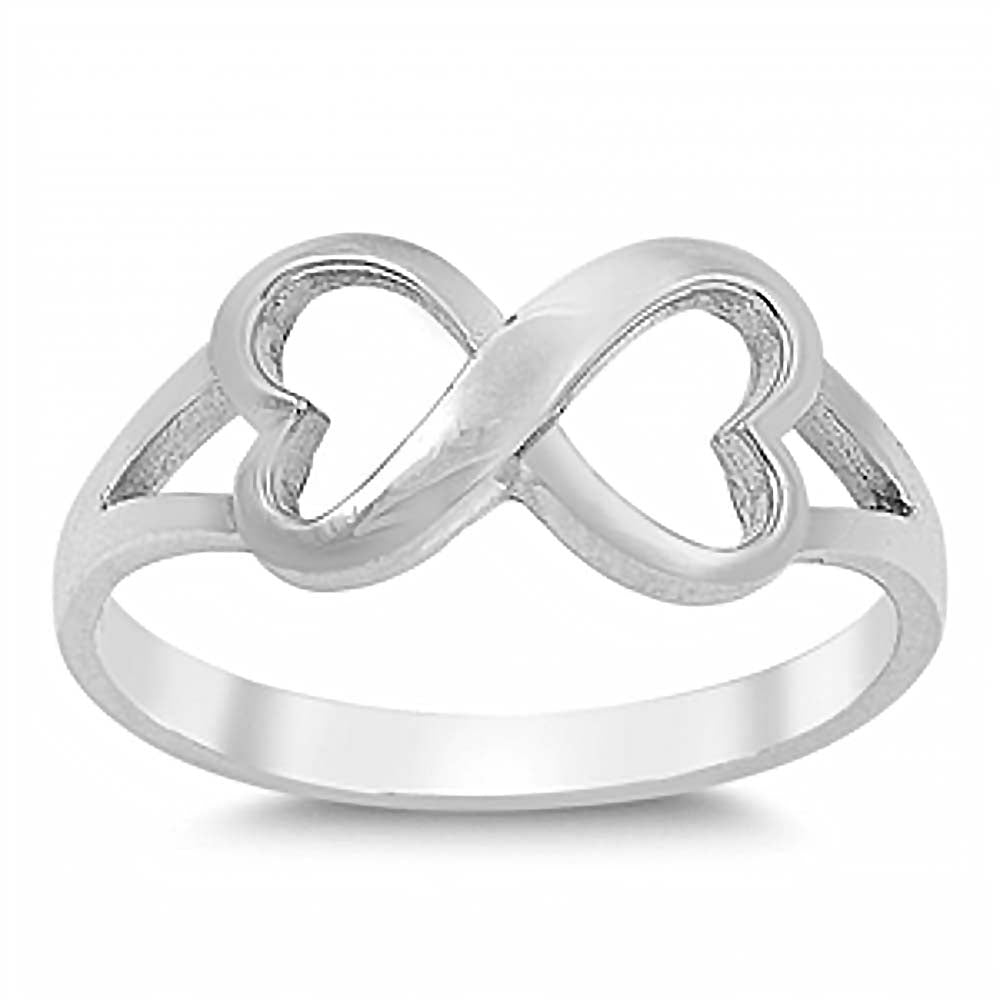 Sterling Silver Beautiful Double Heart Infinity Ring with Face Height of 8MM