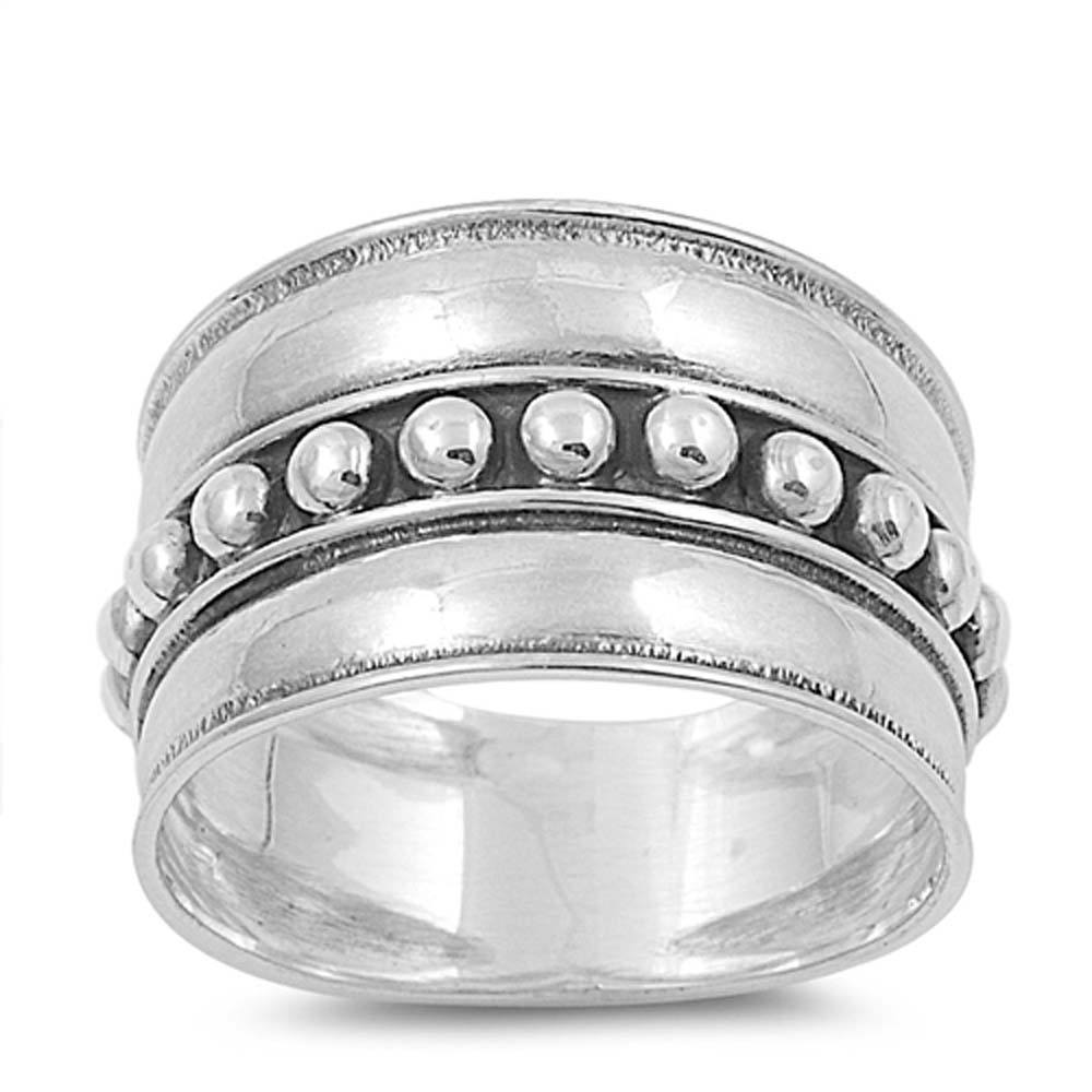 Sterling Silver Bali Bead Ring with Face Height of 12MM