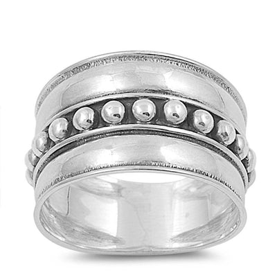 Sterling Silver Bali Bead Ring with Face Height of 12MM