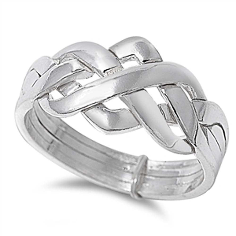 Sterling Silver Puzzle Shaped Plain Rings and Face Height 11mm, Band Width 4mm