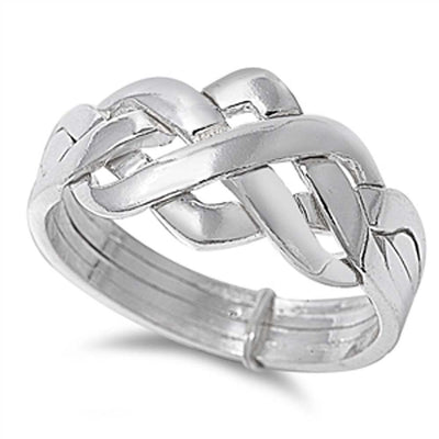 Sterling Silver Puzzle Shaped Plain Rings and Face Height 11mm, Band Width 4mm