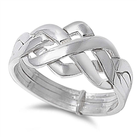 Sterling Silver Puzzle Shaped Plain RingsAnd Face Height 11mmAnd Band Width 4mm