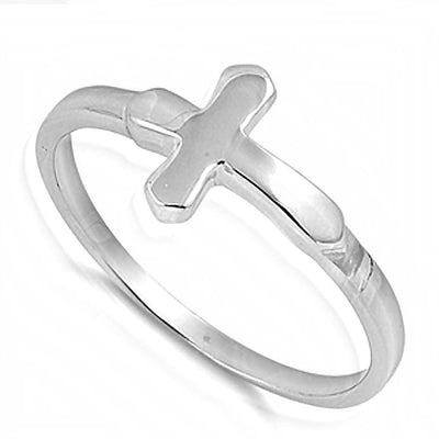 Sterling Silver Plain Sideway Cross with Face Height of 9MM