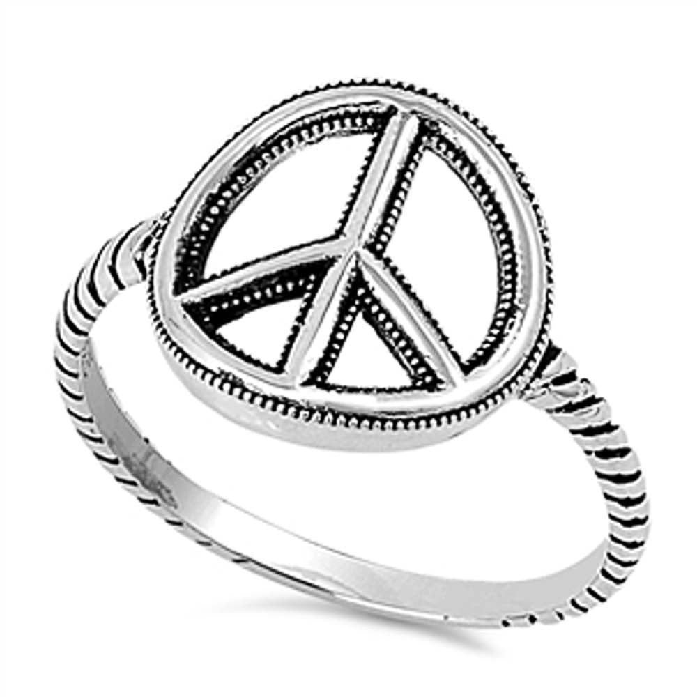 Sterling Silver Fancy Peace Sign Twisted Band Ring with Face Height of 13MM