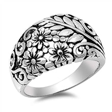 Load image into Gallery viewer, Sterling Silver Floral Design Wide Band Ring with Face Height of 13MM