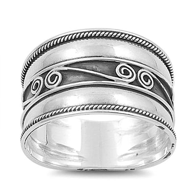 Sterling Silver Fancy Bali Spiral Ring with Face Height of 12MM