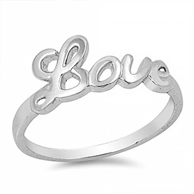 Sterling Silver Cursive Love Ring with Face Height of 7MM