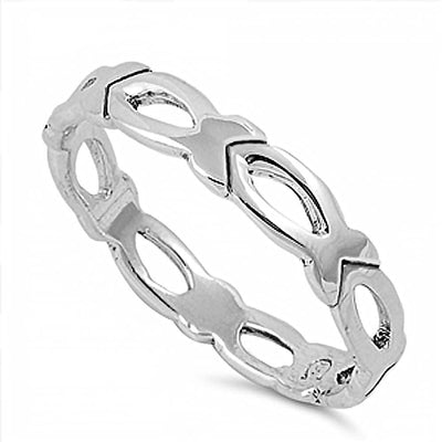 Sterling Silver Fancy Christian Fish Ring with Face Height of 3MM