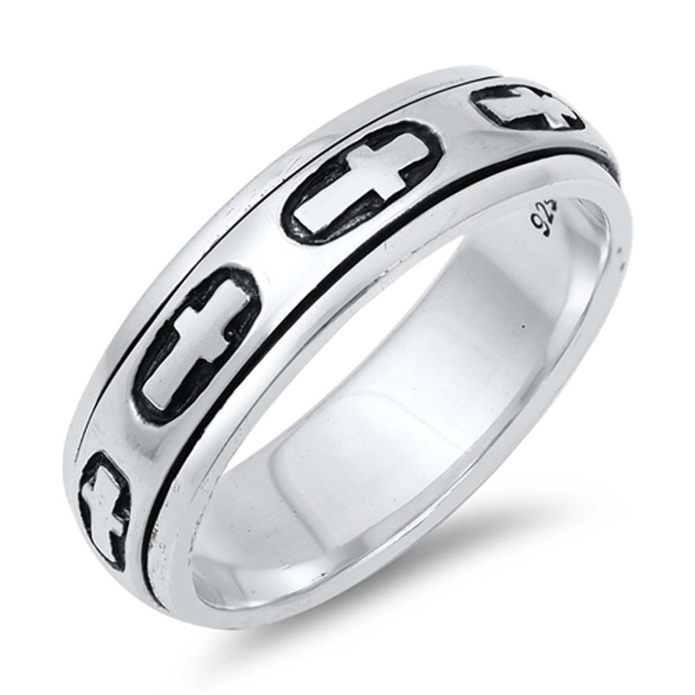 Sterling Silver Cross Spinner Ring with Face Height of 5MM