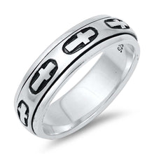 Load image into Gallery viewer, Sterling Silver Cross Spinner Ring with Face Height of 5MM