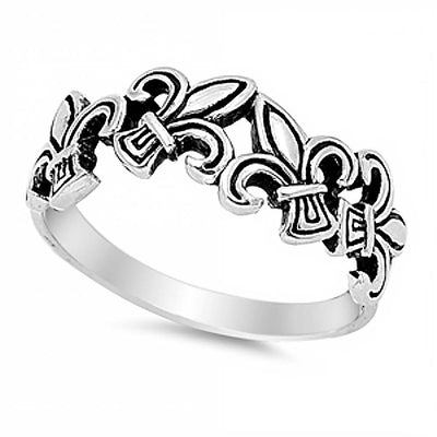 Sterling Silver Fleur De Lis Ring with Face Height of 8 MM