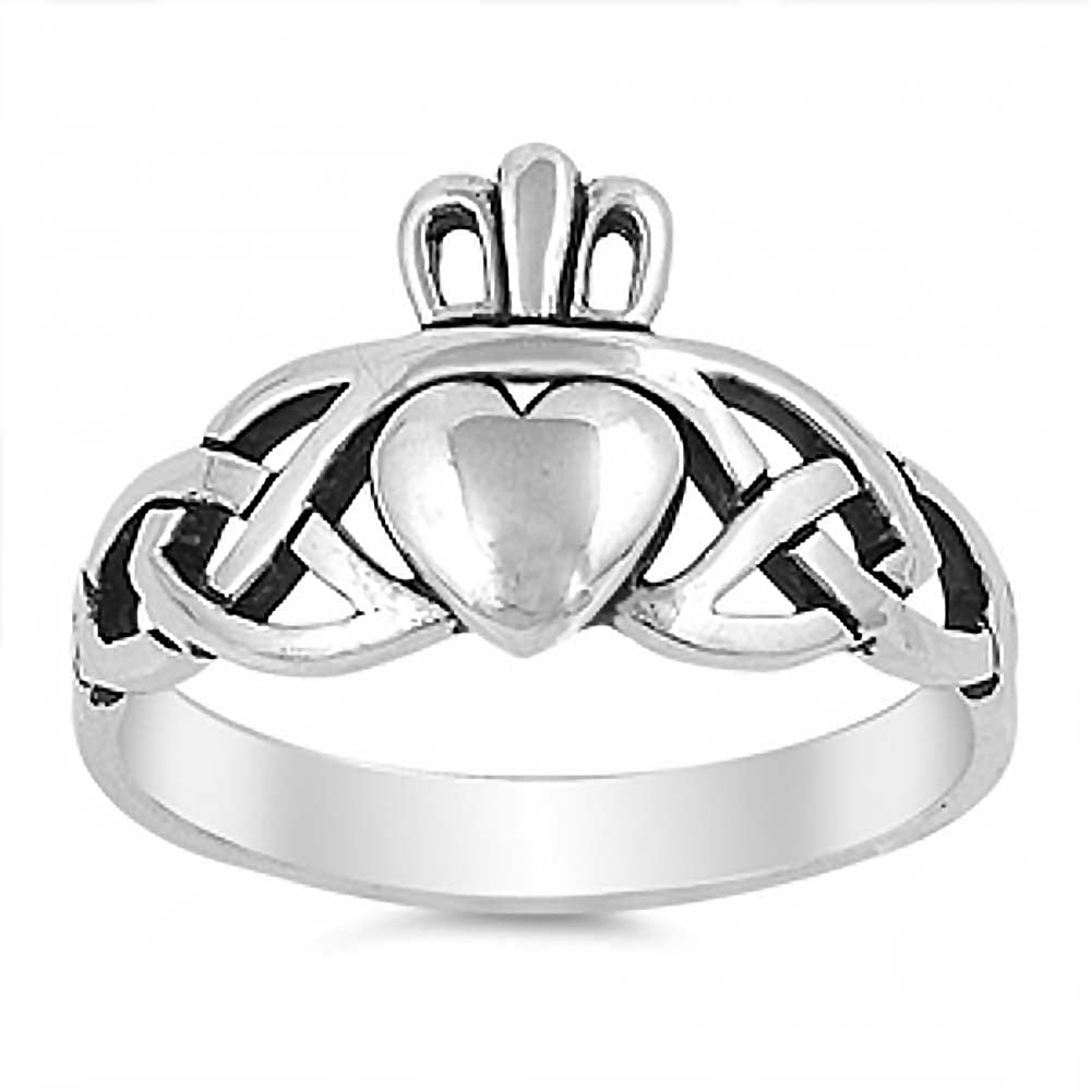 Sterling Silver Claddah with Celtic Knot Ring with Face Height of 11MM