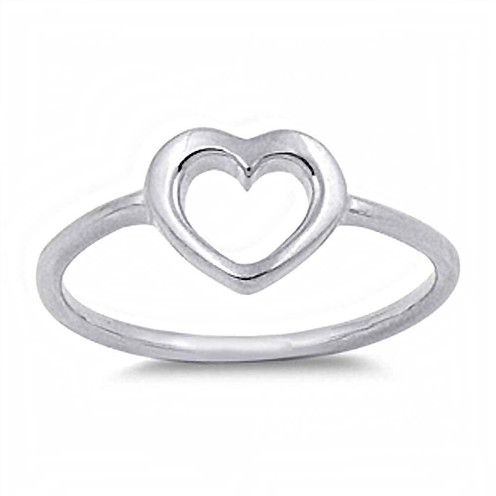 Sterling Silver Plain Heart Ring with Face Height of 6MM