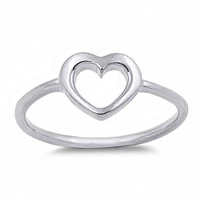 Sterling Silver Plain Heart Ring with Face Height of 6MM
