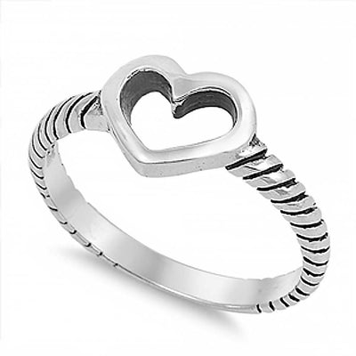 Sterling Silver Heart Twisted Band Ring with Face Height of 8MM