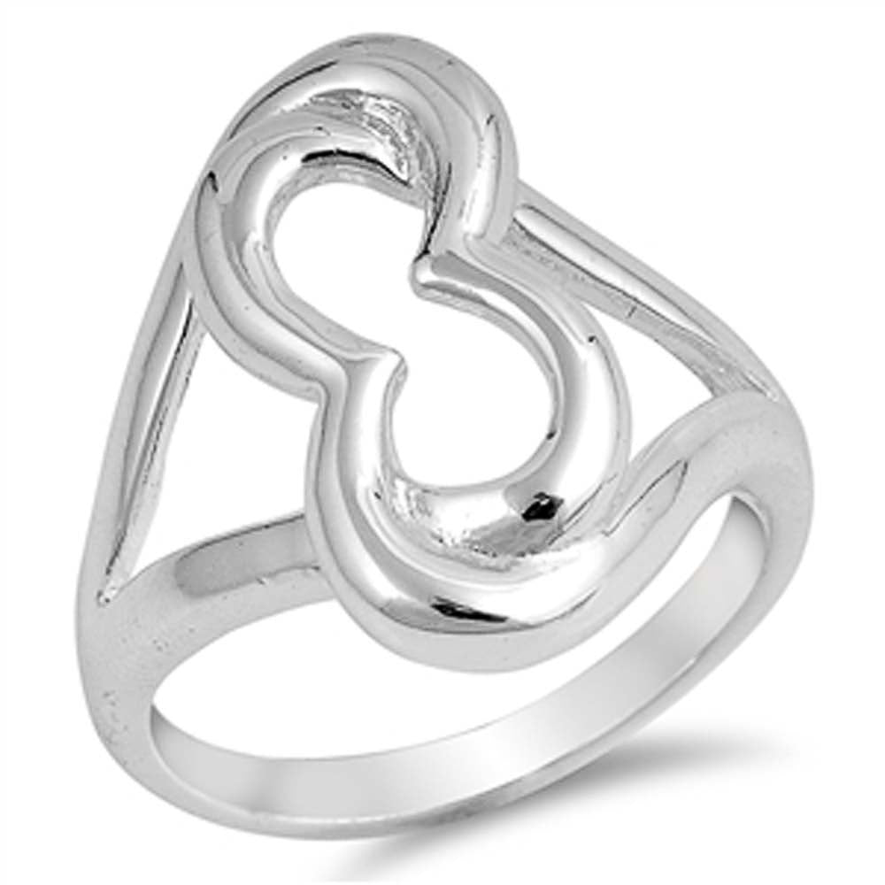 Sterling Silver Trendy Connected Two Hearts Ring with Face Height of 20MM