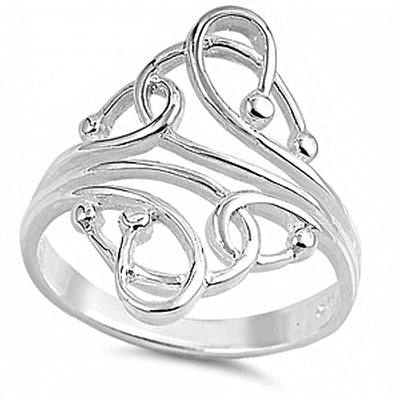 Sterling Silver Fancy Abstract Design Ring with Face Height of 34MM