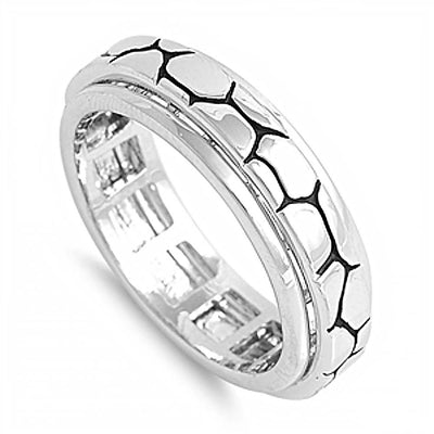 Sterling Silver Rhodium Plated Spinner Shaped Plain RingsAnd Face Height 7mm