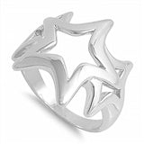 Sterling Silver Trendy Open Cut Triple Star Ring with Face Height of 24MM