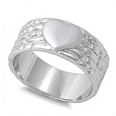 Sterling Silver Rhodium Plated Heart Shaped Plain RingsAnd Face Height 9mm