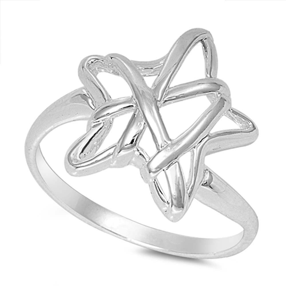 Sterling Silver Fancy Knotted Star Ring with Face Height of 16MM