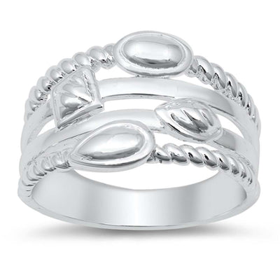 Sterling Silver Fancy with Twisted Edge Design Ring with Face Height of 14MM