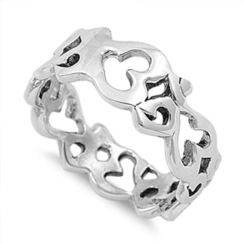 Sterling Silver Ohm Sign Open Carved Ring with Face Height of 8MM