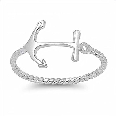 Sterling Silver Sideway Anchor Twisted Band Ring with Face Height of 11MM