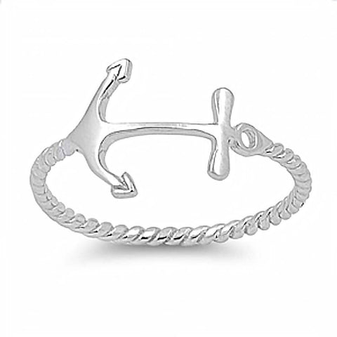 Sterling Silver Sideway Anchor Twisted Band Ring with Face Height of 11MM