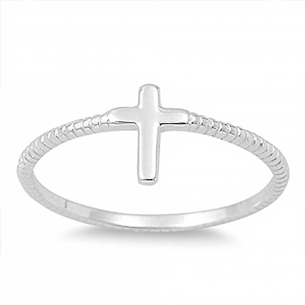 Sterling Silver Cross Rope Band Ring with Face Height of 8MM