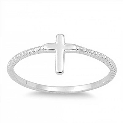Sterling Silver Cross Rope Band Ring with Face Height of 8MM