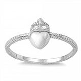 Sterling Silver Heart Crown Rope Band Ring with Face Height of 9MM