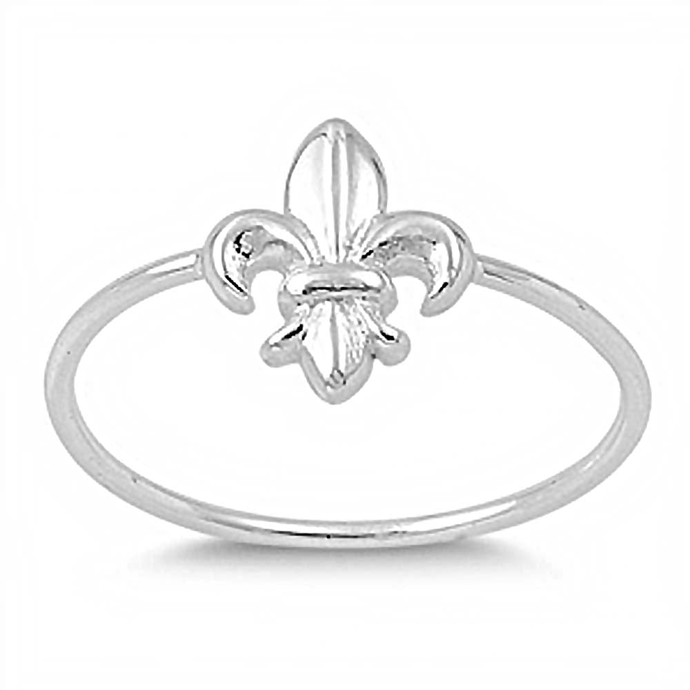 Sterling Silver Classy Fleur De Lis Ring with Face Height of 10MM