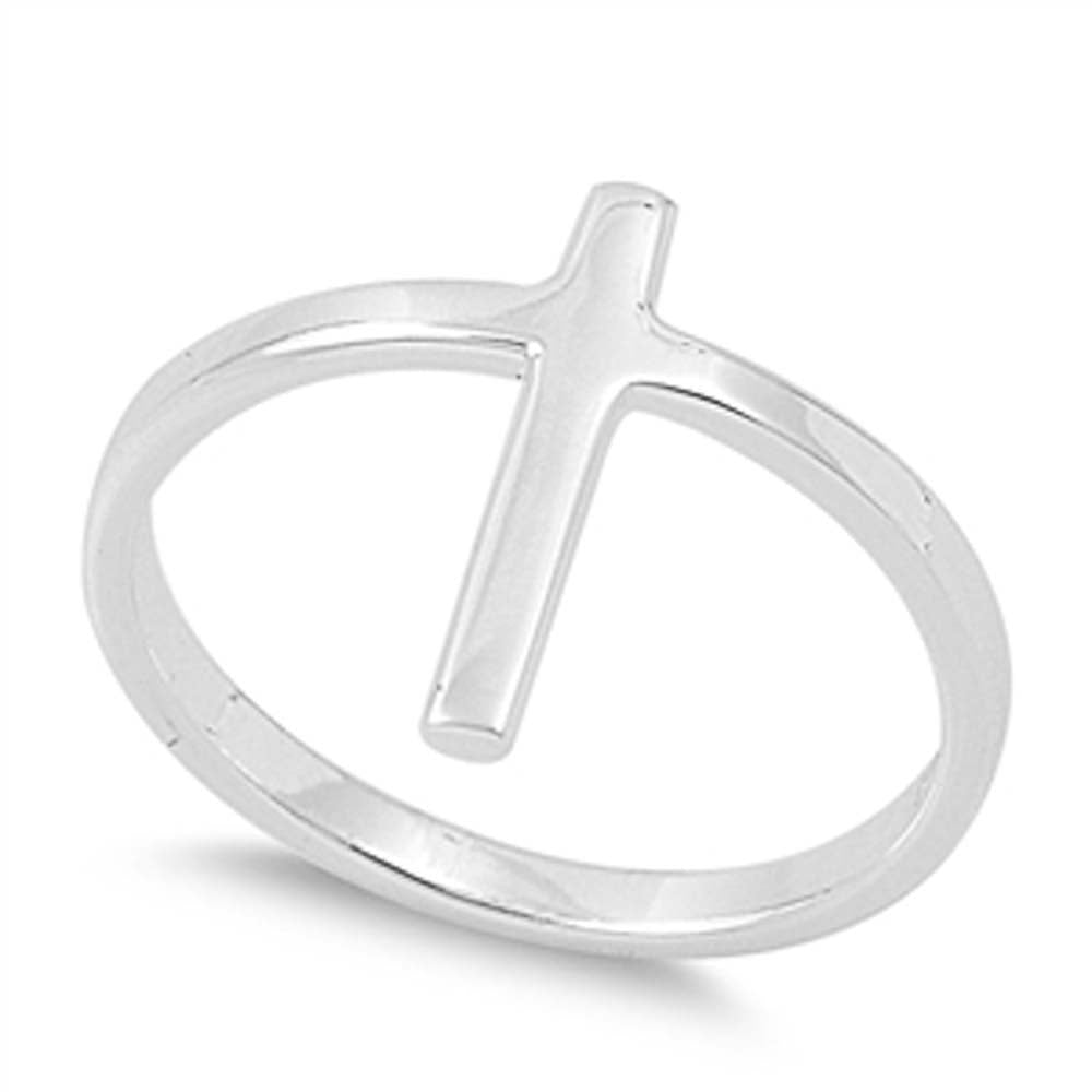 Sterling Silver Plain Cross Ring with Face Height of 15MM