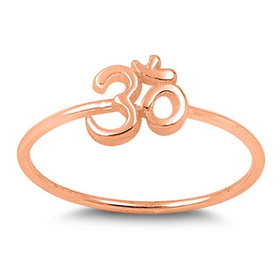 Sterling Silver Rose Gold Plated OM Sign Thin Band Ring with Face Height of 7 MM