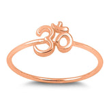 Sterling Silver Rose Gold Plated OM Sign Thin Band Ring with Face Height of 7 MM