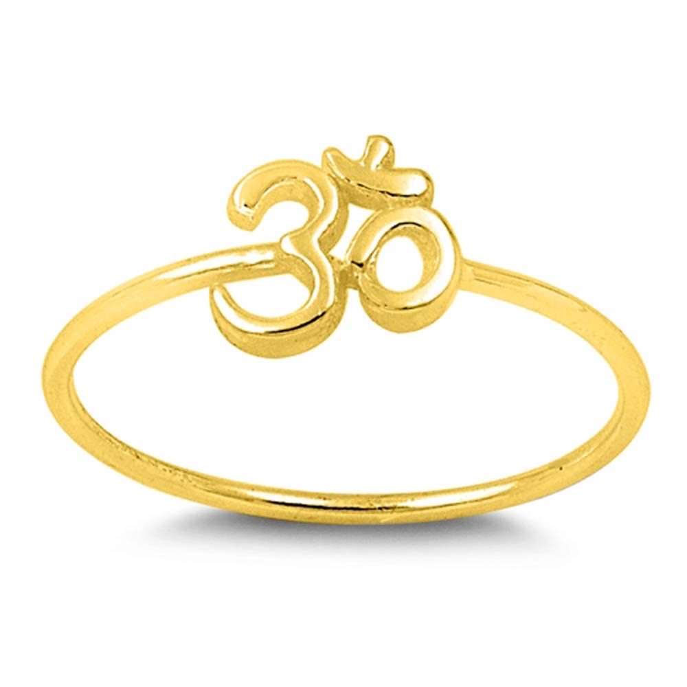 Sterling Silver Yellow Gold Plated OM Sign Thin Band Ring with Face Height of 7 MM