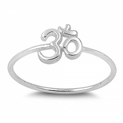 Sterling Silver Om Sign Thin Band Ring with Face Height of 7MM