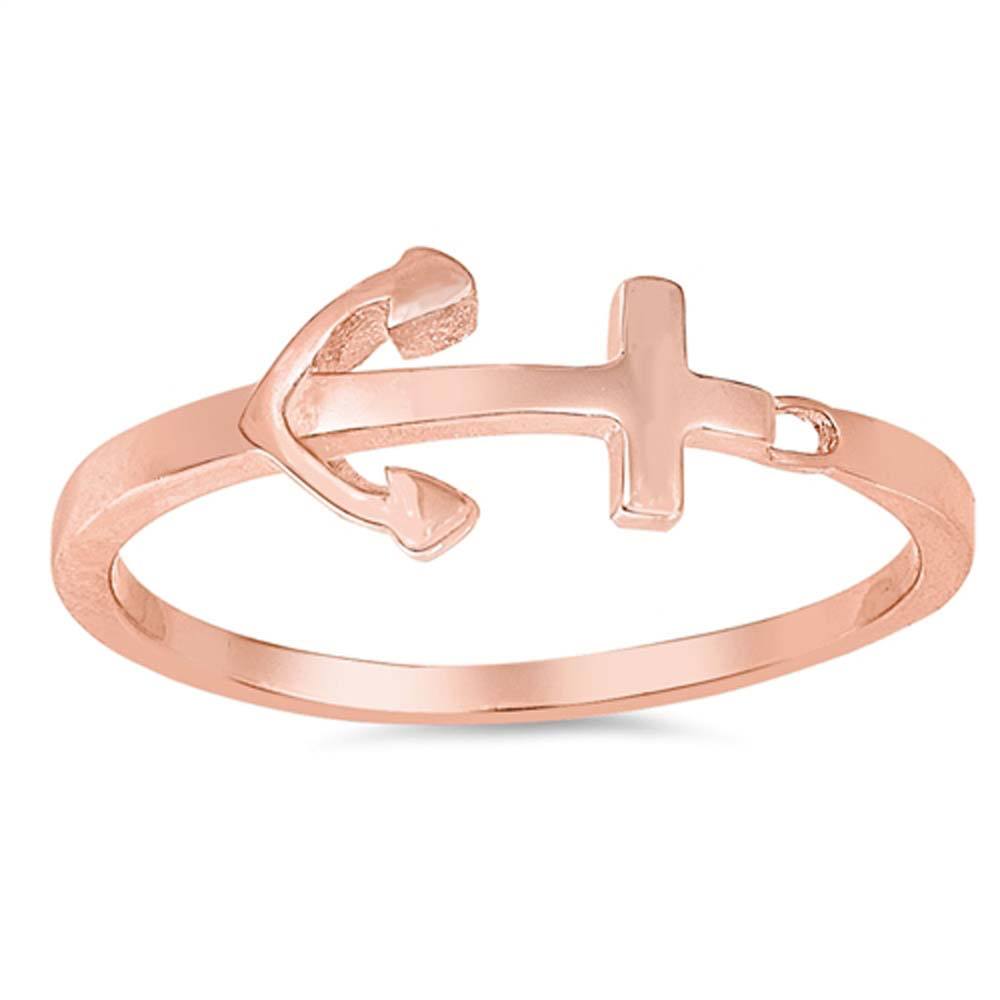 Sterling Silver Rose Gold Plated Anchor Shaped Plain RingsAnd Face Height 7mm