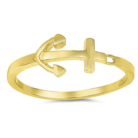 Sterling Silver Yellow Gold Plated Anchor Shaped Plain RingsAnd Face Height 7mm