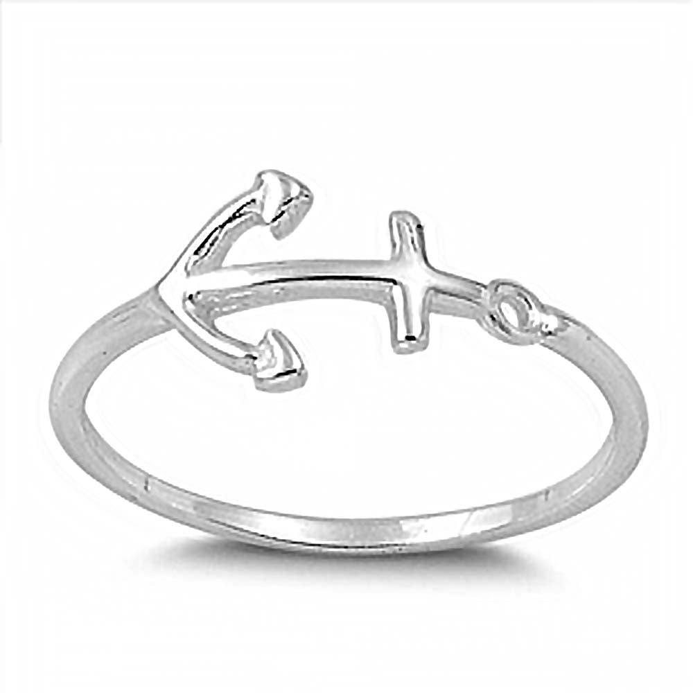 Sterling Silver Trendy Sideway Anchor Ring with Face Height of 10MM