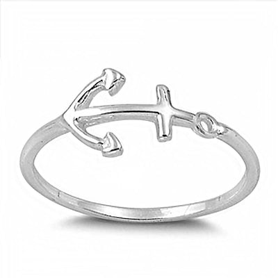 Sterling Silver Trendy Sideway Anchor Ring with Face Height of 10MM