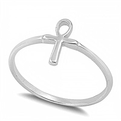 Sterling Silver Plain Ankh Ring with Face Height of 10MM