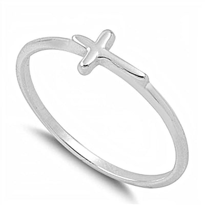 Sterling Silver Classy Sideway Cross Ring with Face Height of 5MM