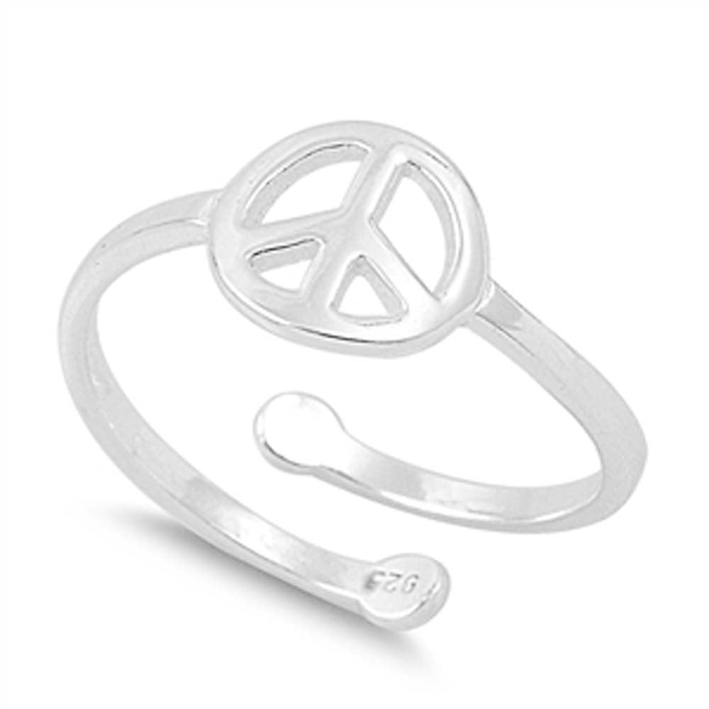 Sterling Silver Peace Sign Fancy Band Ring with Face Height of 5MM