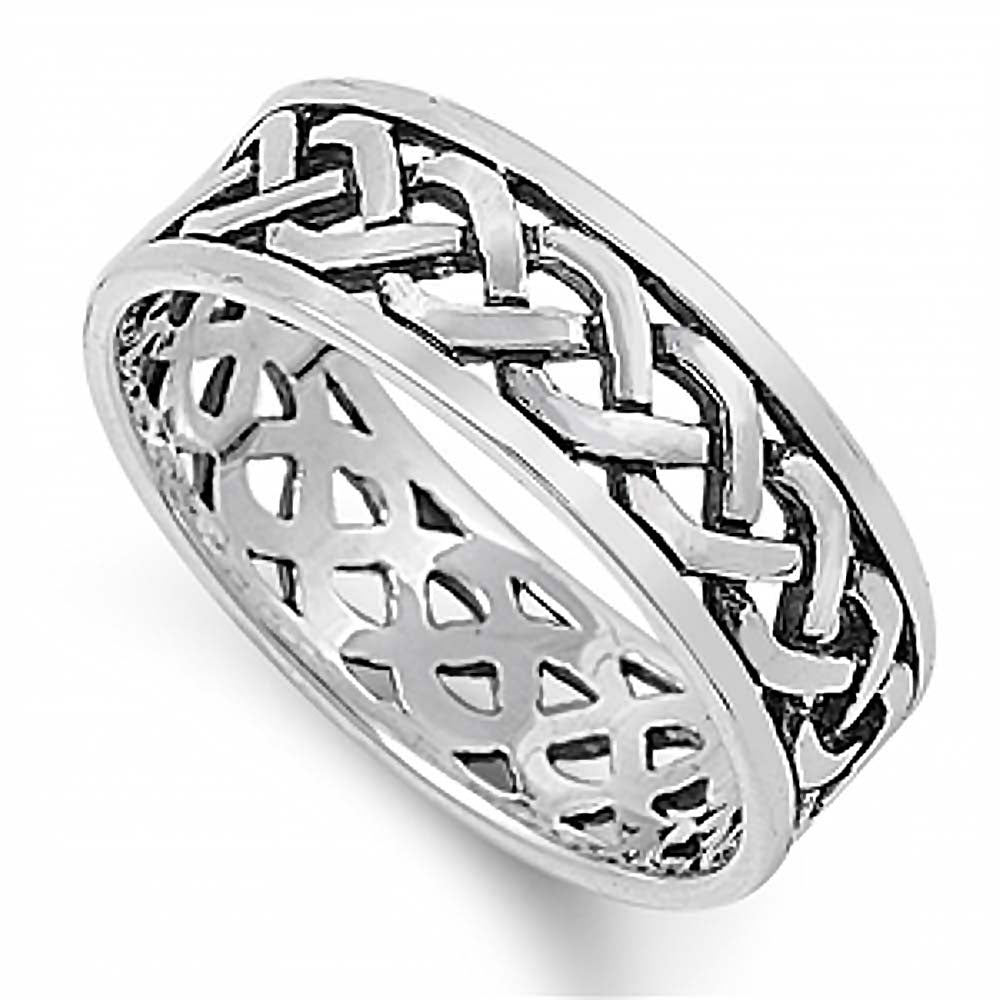 Sterling Silver Celtic Knot Wide Band Ring with Face Height of 8MM