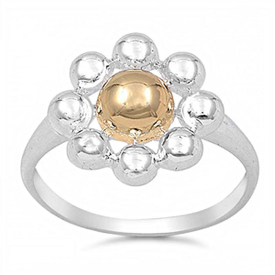 Sterling Silver Flower with Center Gold Plated RoundAnd Face Height of 15MM