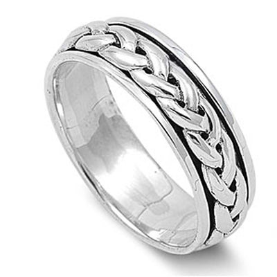Sterling Silver Stylish Braided Design Spinner Ring with Face Height of 7MM