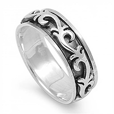Sterling Silver Floral Vine Spinner Ring with Face Height of 7 MM