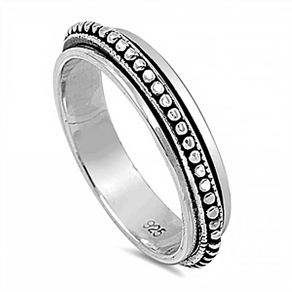 Sterling Silver Beaded Spinner Ring with Face of Height of 5MM